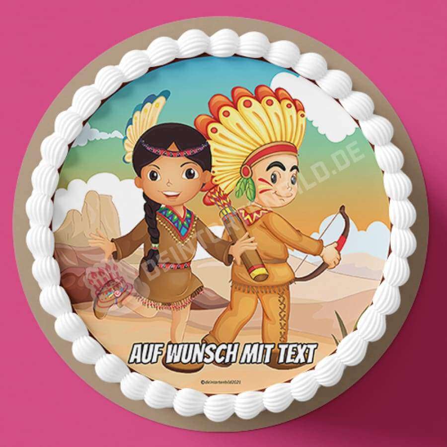 Motiv: Indianer Kinder - Hochwertige und individuelle Tortenaufleger für jeden Anlass
Tortenaufleger Indianer Kinder 20cm Kreis 
Unsere Tortenaufleger sind ein ideales Geschenk für besondere - Tortenbild - DeintortenbildIndianer Kinder