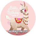 Motiv: Happy Birthday Lama Rosa von Deintortenbild – Tortenaufleger, Tortenfoto, Tortenbild, personalisiert & individuell bei Deintortenbild.de