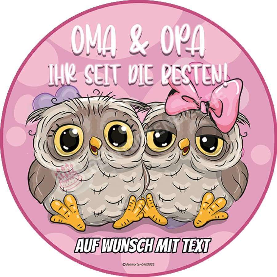 Motiv: Oma & Opa Eulen von Deintortenbild – Tortenaufleger, Tortenfoto, Tortenbild, personalisiert & individuell bei Deintortenbild.de