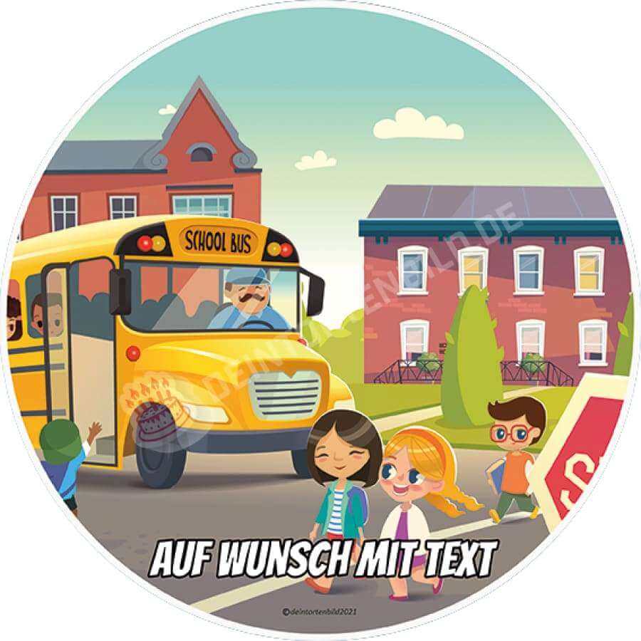 Motiv: Einschulung - Schulkinder auf Straße von Deintortenbild – Tortenaufleger, Tortenfoto, Tortenbild, personalisiert & individuell bei Deintortenbild.de