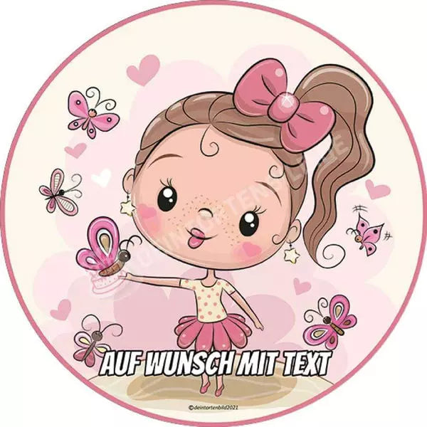 Motiv: Süßes Ballerina Mädchen mit Schmetterlingen von Deintortenbild – Tortenaufleger, Tortenfoto, Tortenbild, personalisiert & individuell bei Deintortenbild.de