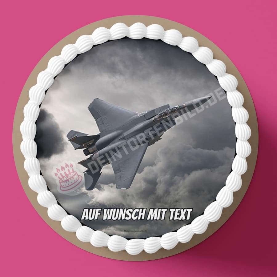 Motiv: Kampfjet - Hochwertige und individuelle Tortenaufleger für jeden Anlass
Tortenaufleger Kampfjet 20cm Kreis 
Unsere Tortenaufleger sind ein ideales Geschenk für besondere Mensch - Tortenbild - DeintortenbildMotiv