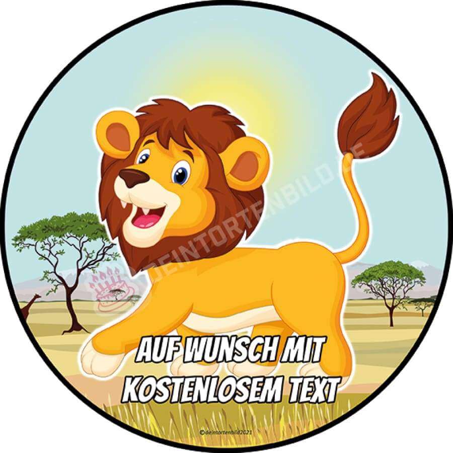 Motiv: Cartoon Löwe in Savanne von Deintortenbild – Tortenaufleger, Tortenfoto, Tortenbild, personalisiert & individuell bei Deintortenbild.de