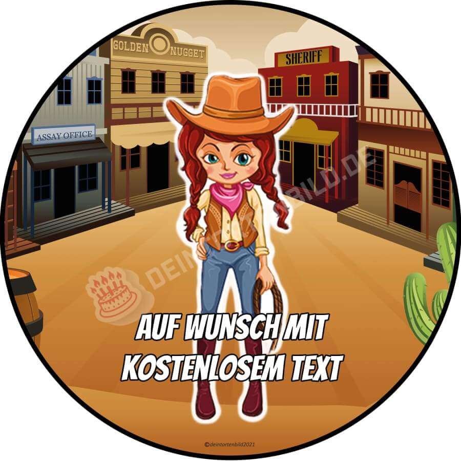 Motiv: Cowgirl Cartoon von Deintortenbild – Tortenaufleger, Tortenfoto, Tortenbild, personalisiert & individuell bei Deintortenbild.de