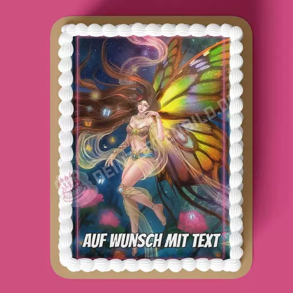 Rechteck Motiv: Fantasy Schmetterling Fee - Deintortenbild.de Tortenaufleger aus Esspapier: Oblatenpapier, Zuckerpapier, Fondantpapier