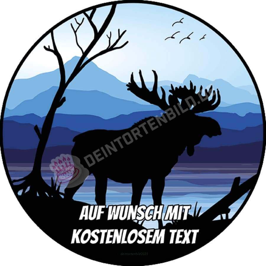 Motiv: Naturszene Elch am See Silhouette von Deintortenbild – Tortenaufleger, Tortenfoto, Tortenbild, personalisiert & individuell bei Deintortenbild.de