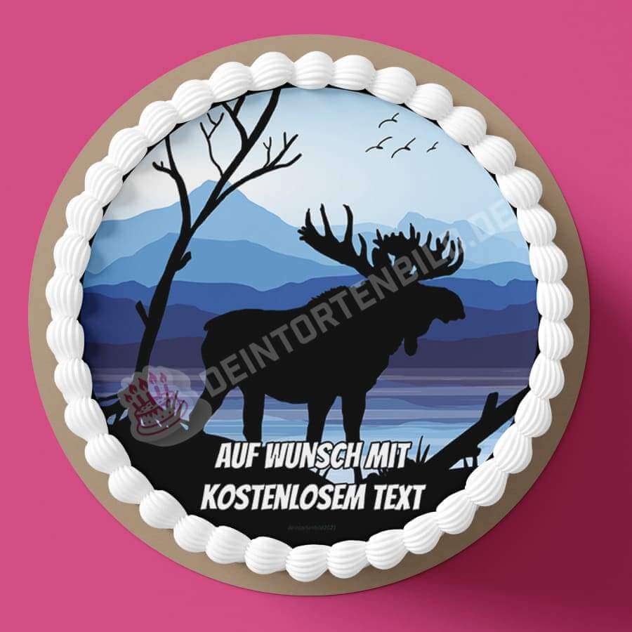 Motiv: Naturszene Elch am See Silhouette von Deintortenbild – Tortenaufleger, Tortenfoto, Tortenbild, personalisiert & individuell bei Deintortenbild.de