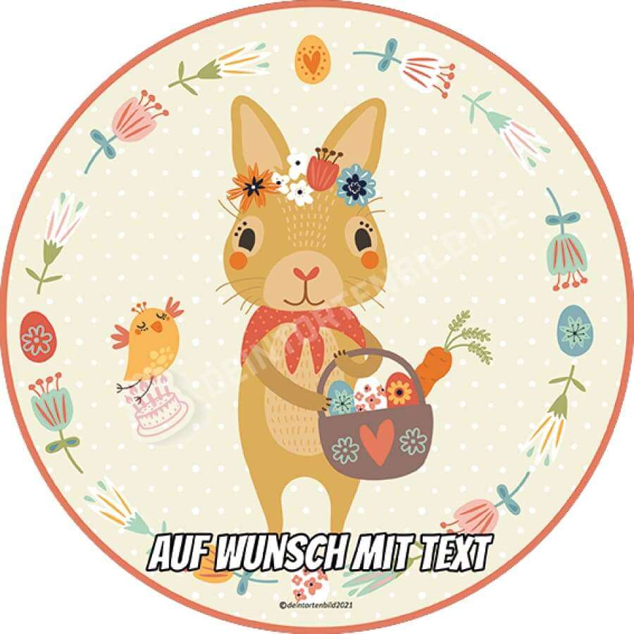 Motiv: Ostern - Osterhase Illustration - Hochwertige und individuelle Tortenaufleger für jeden Anlass
Tortenaufleger Ostern - Osterhase Illustration 20cm Kreis 
Unsere Tortenaufleger sind ein ideales Gesche - Tortenbild - DeintortenbildOstern - Osterhase Illustration