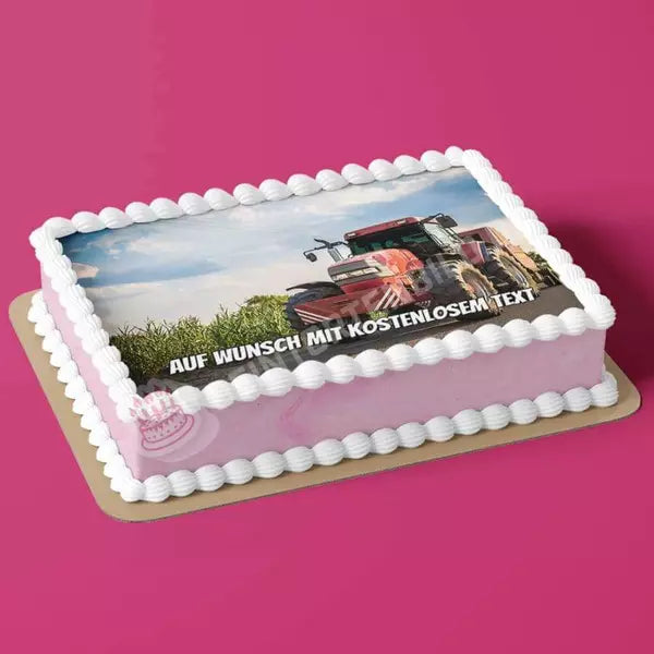 Rechteck Motiv: Roter Traktor neben Feld - Deintortenbild.de Tortenaufleger aus Esspapier: Oblatenpapier, Zuckerpapier, Fondantpapier