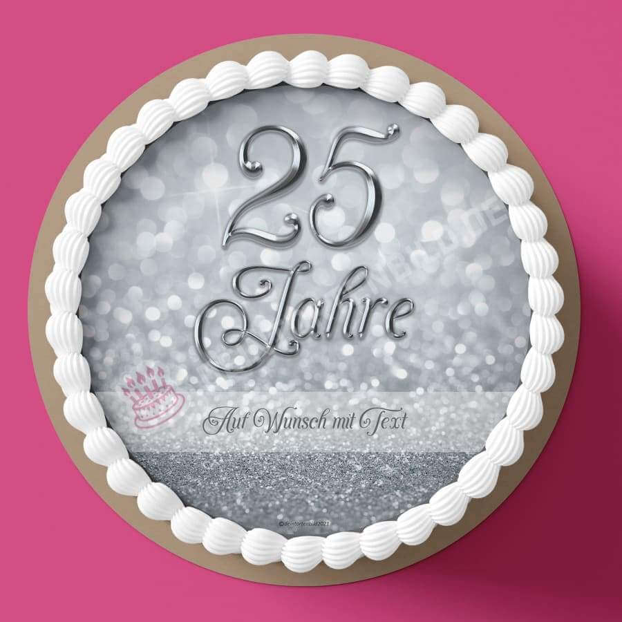 Motiv: 25. Hochzeitstag - SilberHochwertige und individuelle Tortenaufleger für jeden Anlass
Tortenaufleger 25. Hochzeitstag - Silber in 20cm Kreis 
Ein Aufleger zu. 25. Hochzeitstag
Unsere TortenaTortenbildDeintortenbildHochzeitstag - Silber