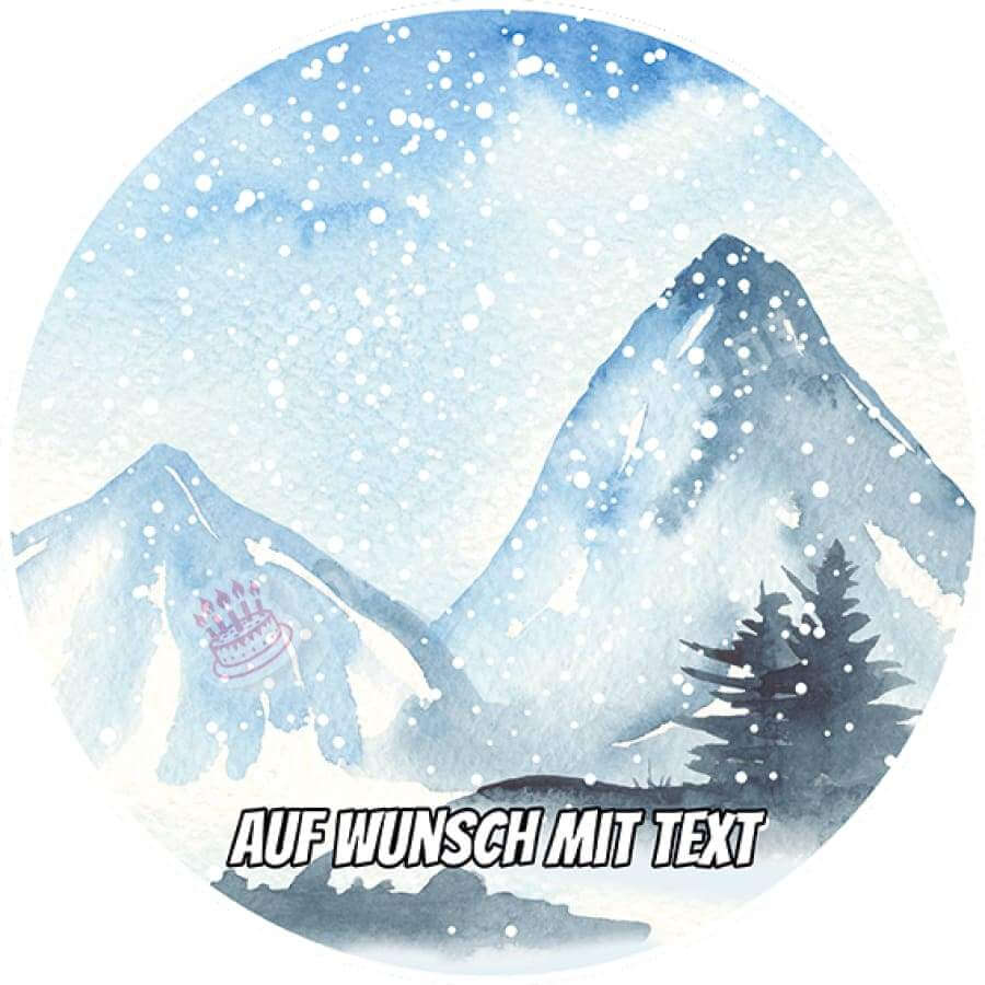 Motiv: Aquarell Berge mit Schnee - Hochwertige und individuelle Tortenaufleger für jeden Anlass
Tortenaufleger Aquarell Berge mit Schnee in 20cm Kreis
Dieser Tortenaufleger mit zwei Bergen und Schnee  - Tortenbild - DeintortenbildAquarell Berge mit Schnee