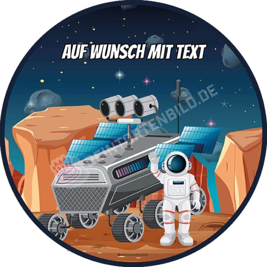 Motiv: Astronaut auf Mars - Hochwertige und individuelle Tortenaufleger für jeden Anlass
Tortenaufleger Astronaut auf Mars 20cm Kreis 
Dieser Tortenaufleger mit einem Astronauten auf dem Mars   - Tortenbild - DeintortenbildAstronaut auf Mars