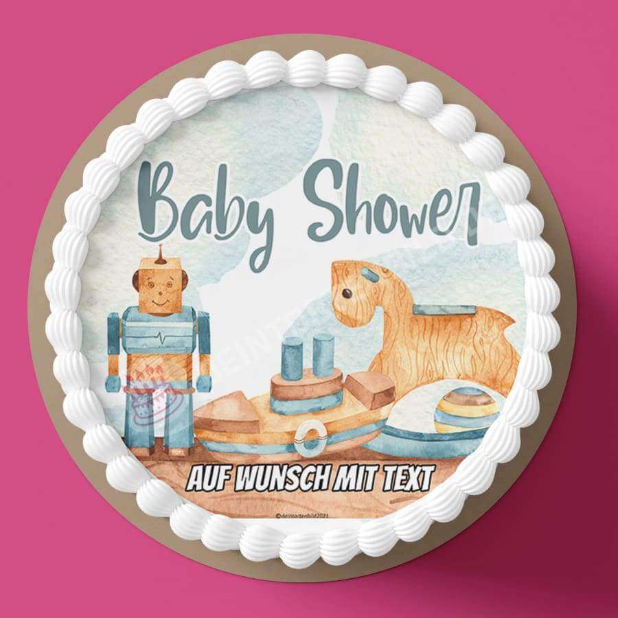 Motiv: Baby Shower - Spielzeug - Hochwertige und individuelle Tortenaufleger für jeden Anlass
Tortenaufleger Baby Shower - Spielzeug in 20cm Kreis
Dieser Tortenaufleger mit Spielzeugen und dem Spruc - Tortenbild - DeintortenbildBaby Shower - Spielzeug