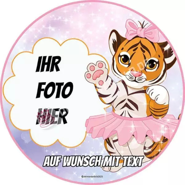 Fotomotiv: Ballerina Tiger - Hochwertige und individuelle Tortenaufleger für jeden Anlass
Tortenaufleger Fotomotiv Ballerina Tiger 20cm Kreis 
Unser Tortenaufleger mit dem Motiv "Ballerina Tiger - Tortenbild - DeintortenbildBallerina Tiger