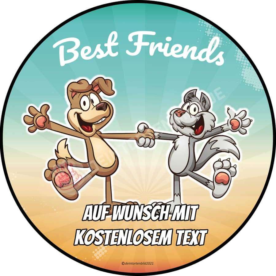 Motiv: Beste Freunde - Hund und Wolf - Hochwertige und individuelle Tortenaufleger für jeden Anlass
Tortenaufleger Beste Freunde - Hund und Wolf in 20cm Kreis 
Dieser Tortenaufleger mit einem Hund und ein - Tortenbild - DeintortenbildBeste Freunde - Hund und Wolf