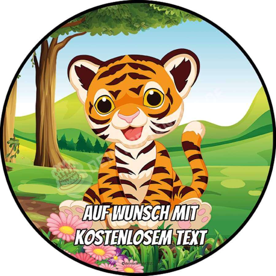 Motiv: Baby Tiger im Gras - Hochwertige und individuelle Tortenaufleger für jeden Anlass
Tortenaufleger Baby Tiger im Gras in 20cm Kreis 
Dieser Tortenaufleger mit einem fröhlichen Baby Tiger i - Tortenbild - DeintortenbildBaby Tiger im Gras