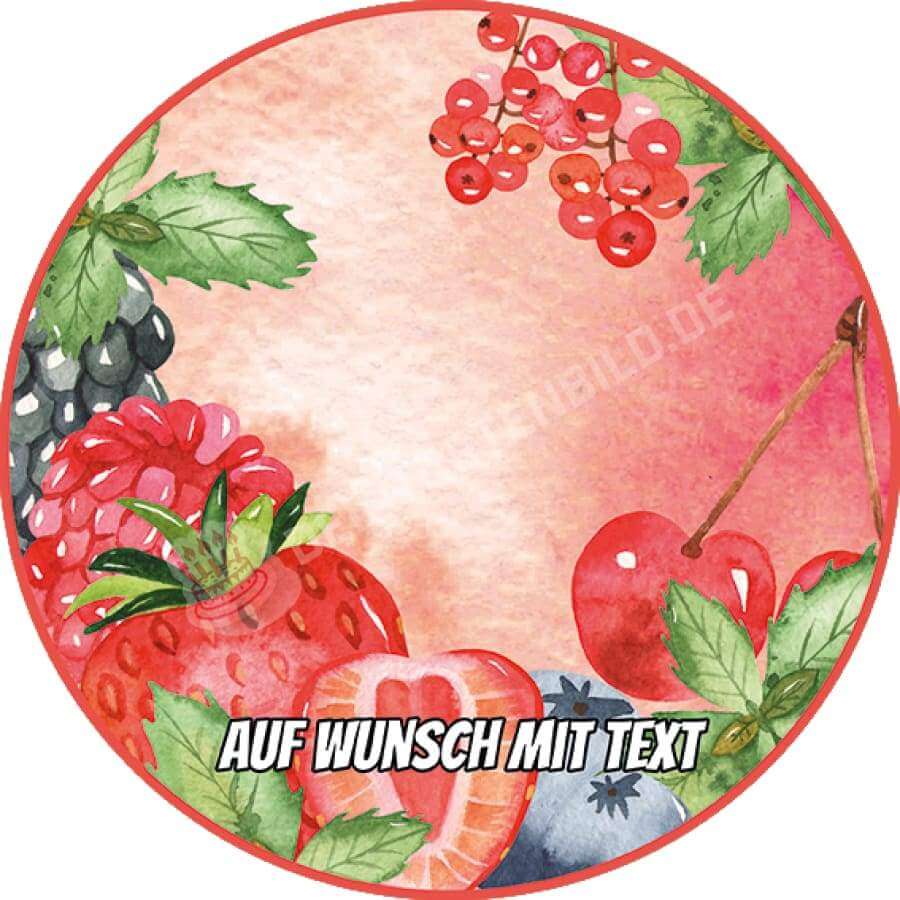 Motiv: Beeren - Hochwertige und individuelle Tortenaufleger für jeden Anlass
Tortenaufleger Beeren 20cm Kreis 
Dieser Tortenaufleger mit roten Früchten, wie zum Beispiel Erdbeeren,  - Tortenbild - DeintortenbildMotiv