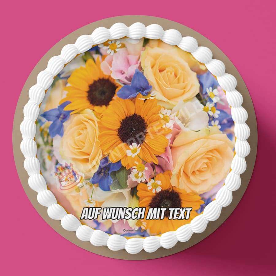 Motiv: Blumenstrauß mit Sonnenblumen von Deintortenbild – Tortenaufleger, Tortenfoto, Tortenbild, personalisiert & individuell bei Deintortenbild.de