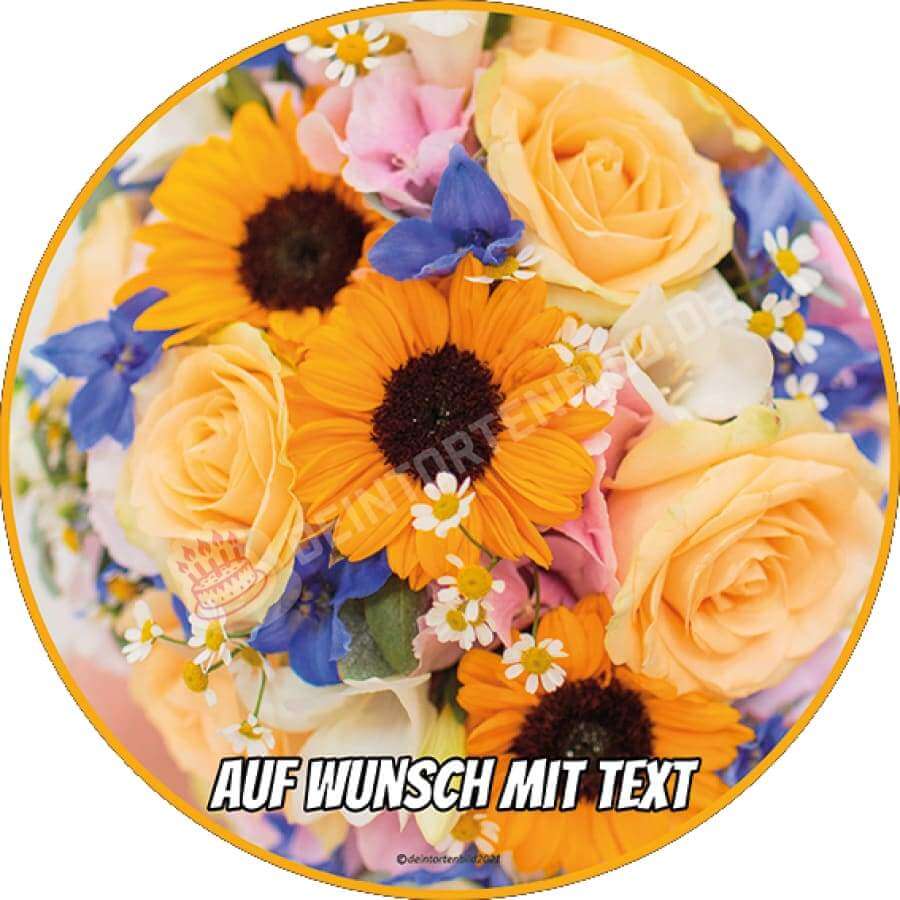 Motiv: Blumenstrauß mit Sonnenblumen von Deintortenbild – Tortenaufleger, Tortenfoto, Tortenbild, personalisiert & individuell bei Deintortenbild.de