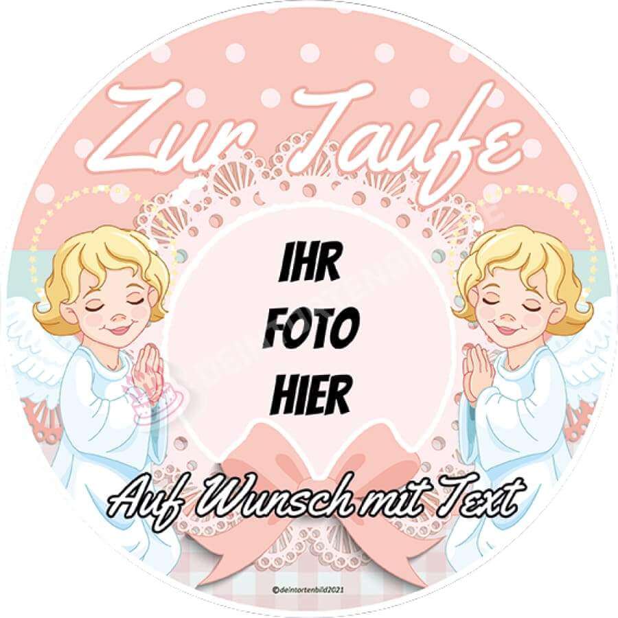 Fotomotiv: Taufe - Rosa mit zwei Engel - Hochwertige und individuelle Tortenaufleger für jeden Anlass
Tortenaufleger Fotomotiv Taufe - Rosa mit zwei Engel 20cm Kreis 
 
Unser Tortenaufleger mit dem Motiv vo - Tortenbild - DeintortenbildTaufe - Rosa mit zwei Engel