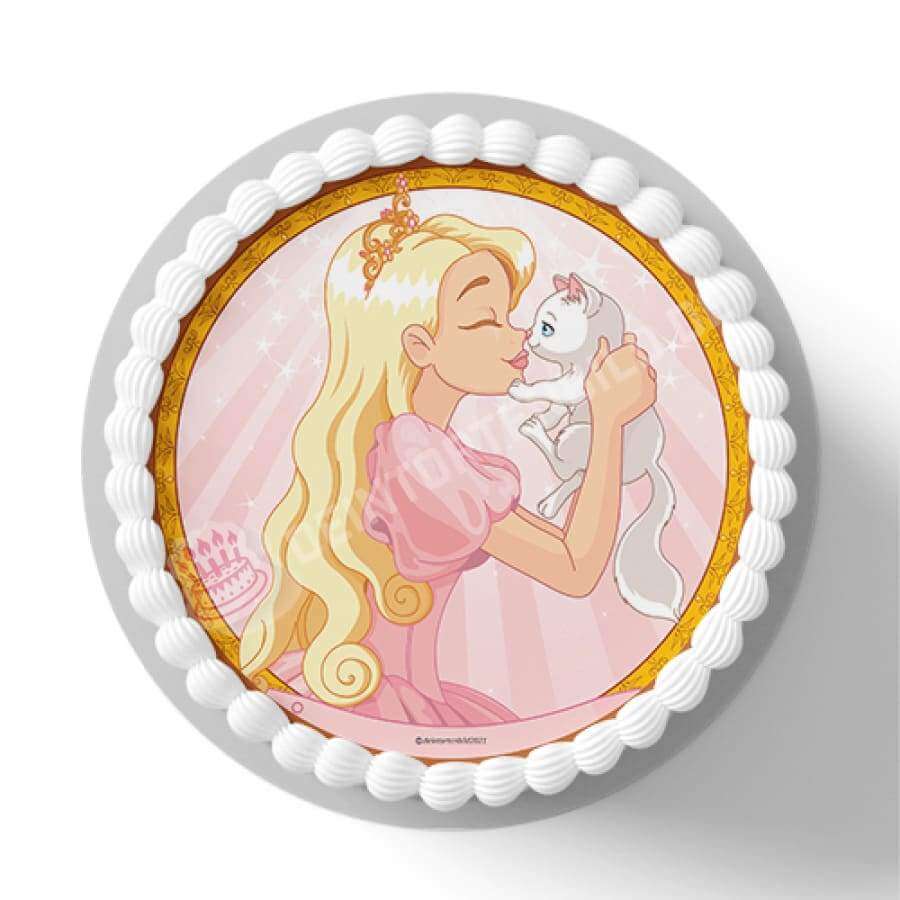 Motiv: Prinzessin kuschelt mit Katze - Hochwertige und individuelle Tortenaufleger für jeden Anlass
Tortenaufleger Prinzessin kuschelt mit Katze in 20cm Kreis 
Ein Aufleger mit einer Prinzessin und einer  - Tortenbild - DeintortenbildPrinzessin kuschelt mit Katze