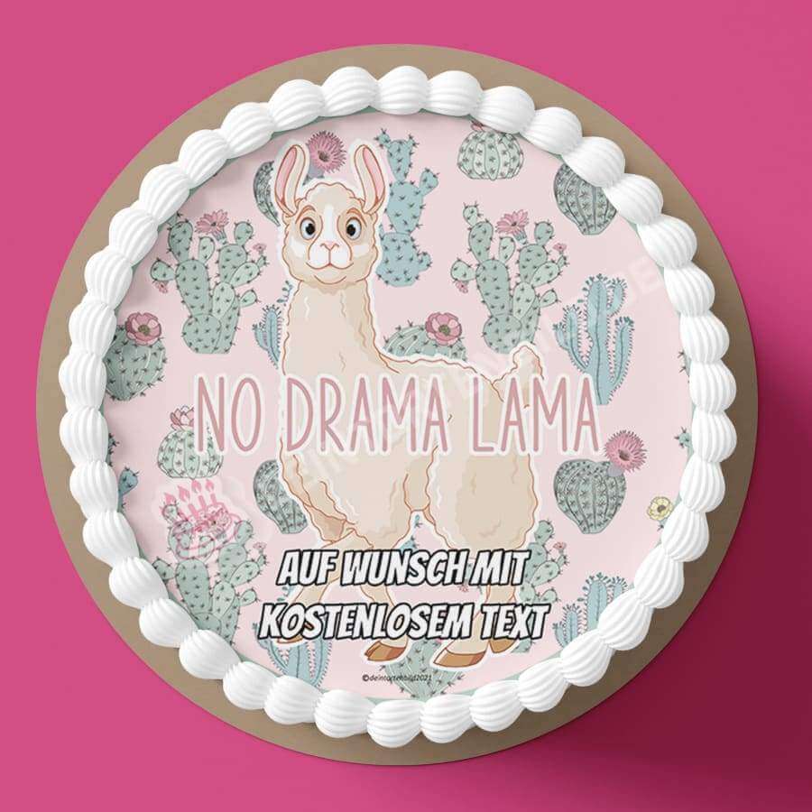 Motiv: "No Drama Lama" - Hochwertige und individuelle Tortenaufleger für jeden Anlass
Tortenaufleger "No Drama Lama" 20cm Kreis 
Ein Aufleger für alle Lama-Fans! Ein Lama mit dem Schriftzug  - Tortenbild - DeintortenbildDrama Lama"