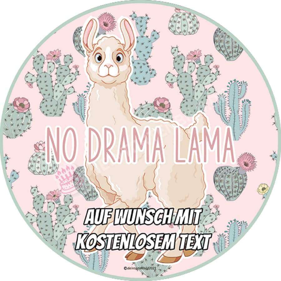 Motiv: "No Drama Lama" - Hochwertige und individuelle Tortenaufleger für jeden Anlass
Tortenaufleger "No Drama Lama" 20cm Kreis 
Ein Aufleger für alle Lama-Fans! Ein Lama mit dem Schriftzug  - Tortenbild - DeintortenbildDrama Lama"