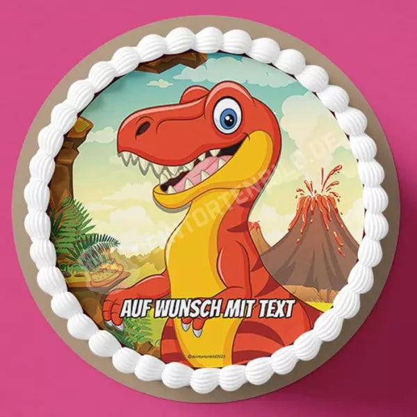 Motiv: Roter T-Rex Dino - Hochwertige und individuelle Tortenaufleger für jeden Anlass
Tortenaufleger Roter T-Rex Dino in 20cm Kreis 
Unsere Tortenaufleger sind ein ideales Geschenk für beson - Tortenbild - Deintortenbild-Rex Dino