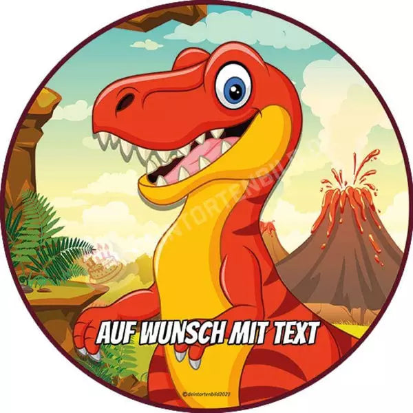 Motiv: Roter T-Rex Dino - Hochwertige und individuelle Tortenaufleger für jeden Anlass
Tortenaufleger Roter T-Rex Dino in 20cm Kreis 
Unsere Tortenaufleger sind ein ideales Geschenk für beson - Tortenbild - Deintortenbild-Rex Dino