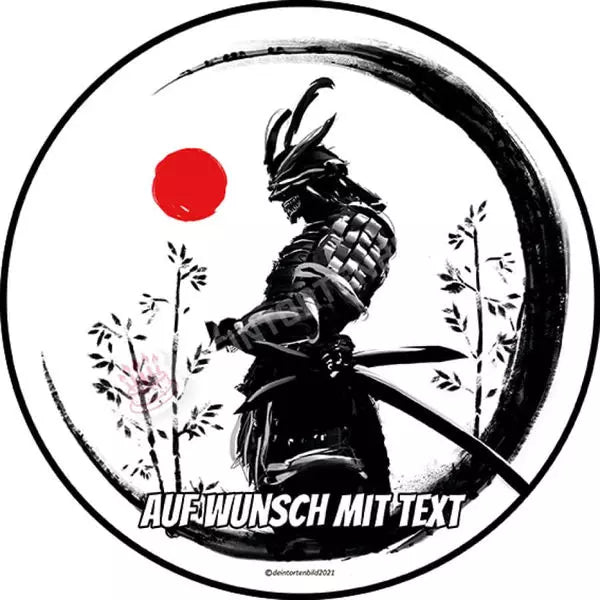 Motiv: Samurai vor Sonnenuntergang - Hochwertige und individuelle Tortenaufleger für jeden Anlass
Tortenaufleger Samurai vor Sonnenuntergang in 20cm Kreis 
Ein Aufleger mit einem gezeichneten Samurai Kr - Tortenbild - DeintortenbildSamurai vor Sonnenuntergang