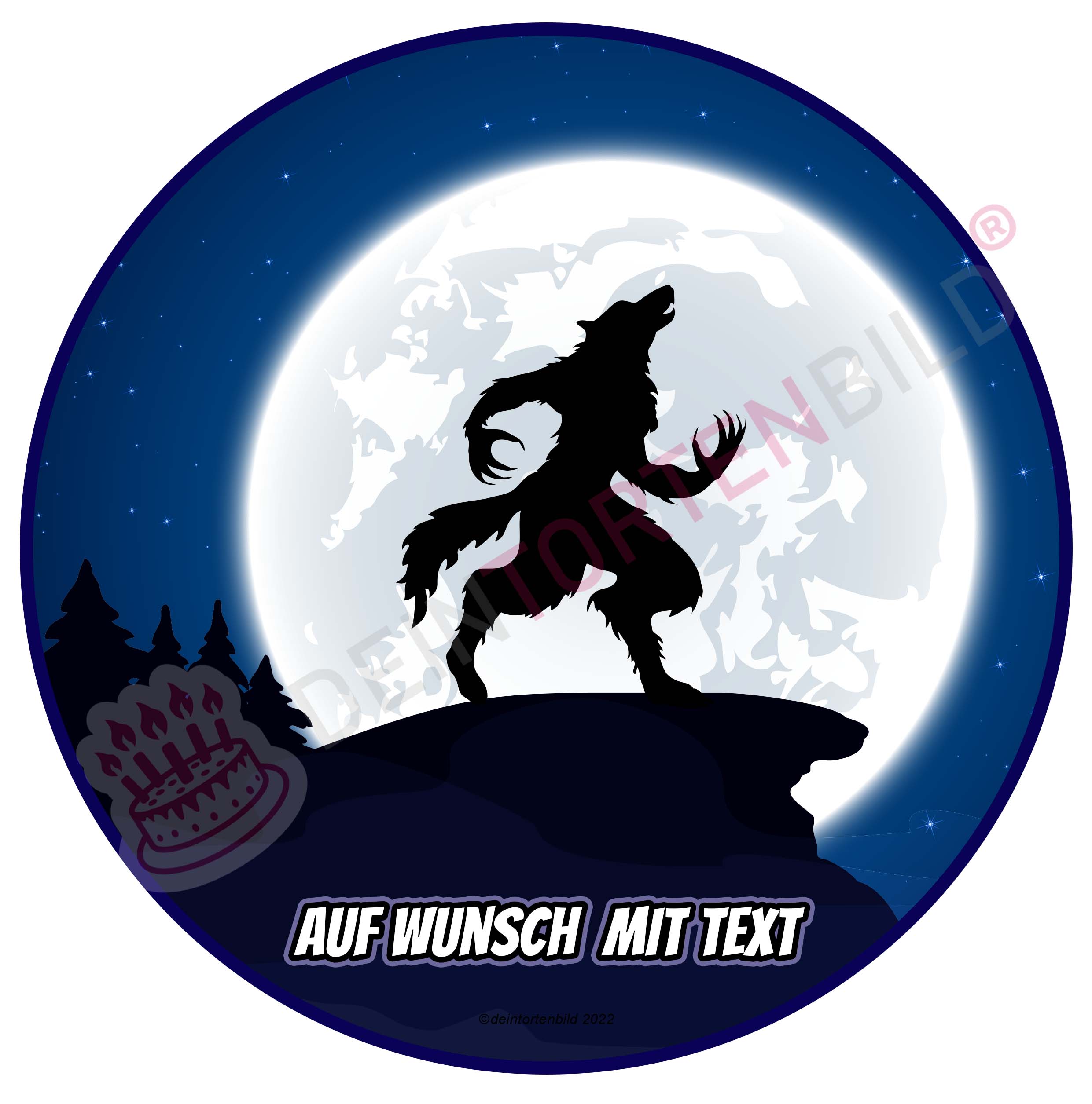 Halloween - Werwolf - Hochwertige und individuelle Tortenaufleger für jeden Anlass
Tortenaufleger Werwolf- 20cm Kreis 
 
Unser Tortenaufleger mit einem Werwolf vor dem Vollmond ist ein id - Halloween - DeintortenbildHalloween - Werwolf