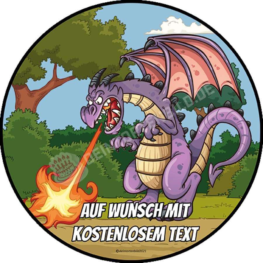 Motiv: Drache Lila Wütend von Deintortenbild – Tortenaufleger, Tortenfoto, Tortenbild, personalisiert & individuell bei Deintortenbild.de