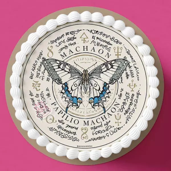 Motiv: Schmetterling mit magischen Symbolen - Deintortenbild.de Tortenaufleger aus Esspapier: Oblatenpapier, Zuckerpapier, Fondantpapier