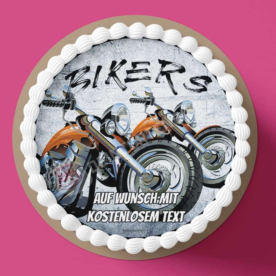 Motiv: "Bikers" - Motorräder - Deintortenbild.de Tortenaufleger aus Esspapier: Oblatenpapier / Mit Schriftzug, Oblatenpapier / Ohne Schriftzug, Zuckerpapier / Mit Schriftzug, Zuckerpapier / Ohne Schriftzug, Fondantpapier / Mit Schriftzug, Fondantpapier / Ohne Schriftzug