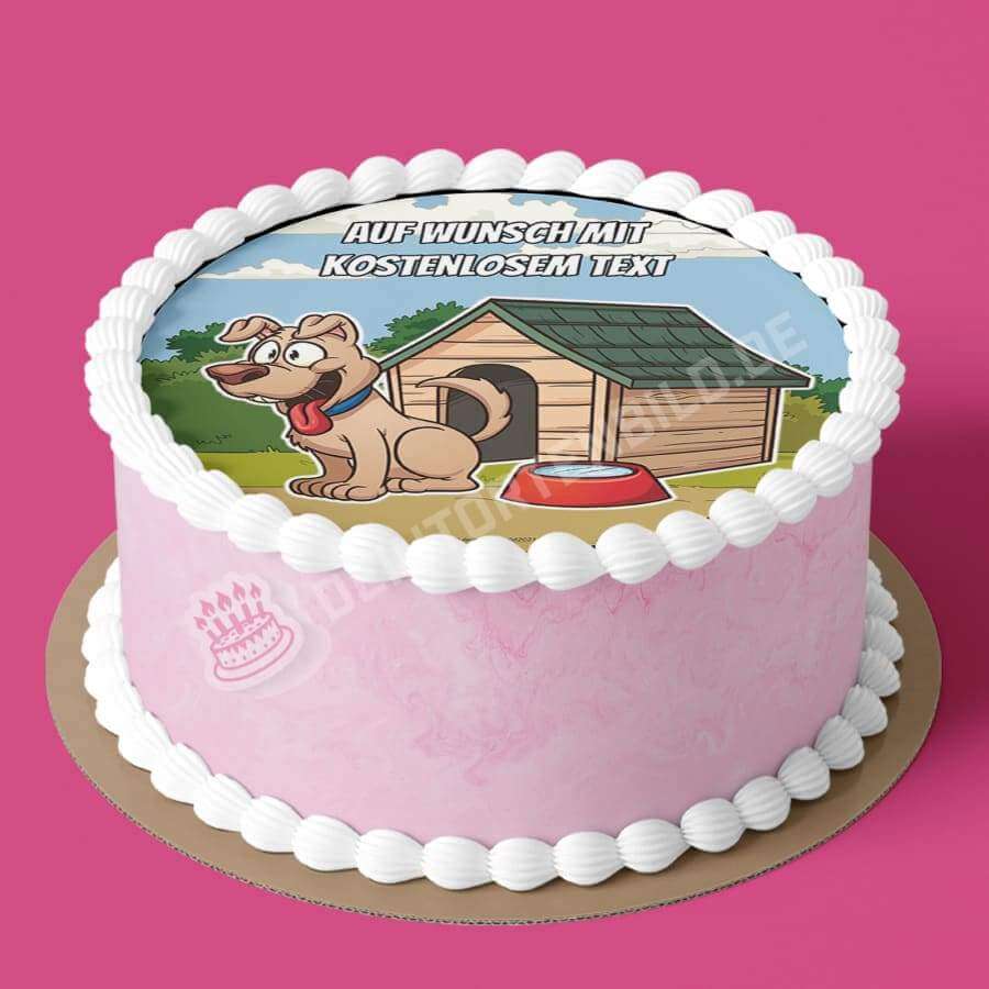 Motiv: Cartoon Hund vor Hundehütte - Deintortenbild.de Tortenaufleger aus Esspapier: Oblatenpapier, Zuckerpapier, Fondantpapier