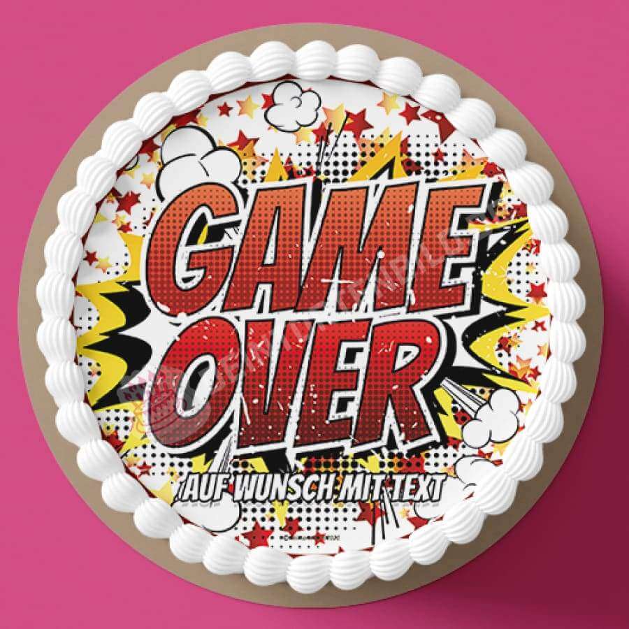 Motiv: Cartoon Schriftzug"Game Over" - Deintortenbild.de Tortenaufleger aus Esspapier: Oblatenpapier, Zuckerpapier, Fondantpapier