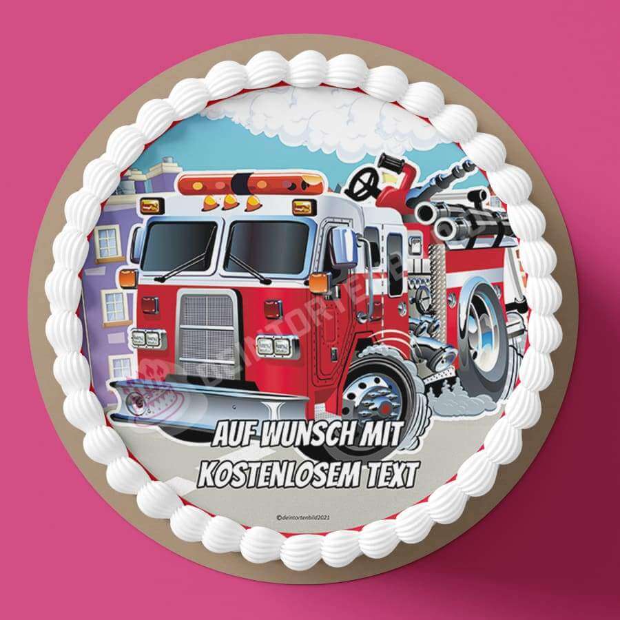 Motiv: Feuerwehrauto - Deintortenbild.de Tortenaufleger aus Esspapier: Oblatenpapier, Zuckerpapier, Fondantpapier