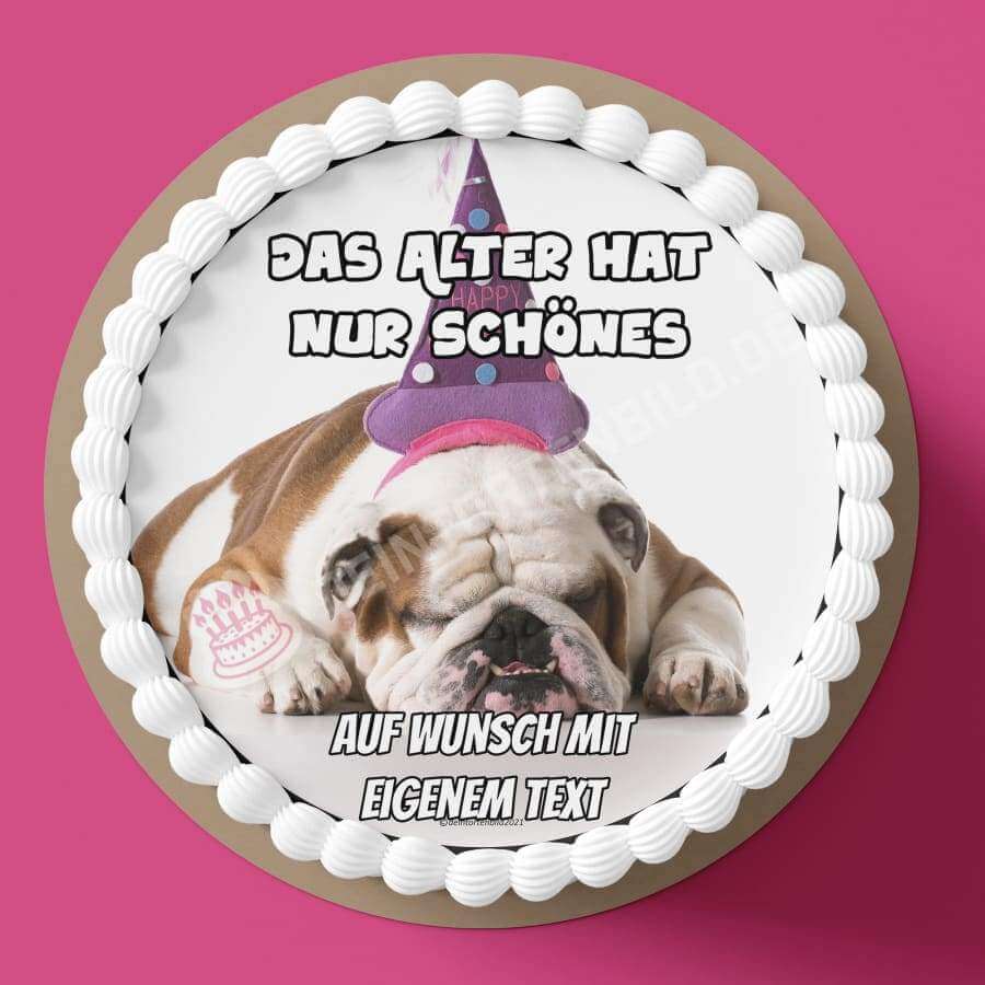 Motiv: Geburtstagshund mit Spruch - engl. Bulldogge - Deintortenbild.de Tortenaufleger aus Esspapier: Oblatenpapier / Mit Spruch, Oblatenpapier / Ohne Spruch, Zuckerpapier / Mit Spruch, Zuckerpapier / Ohne Spruch, Fondantpapier / Mit Spruch, Fondantpapier / Ohne Spruch