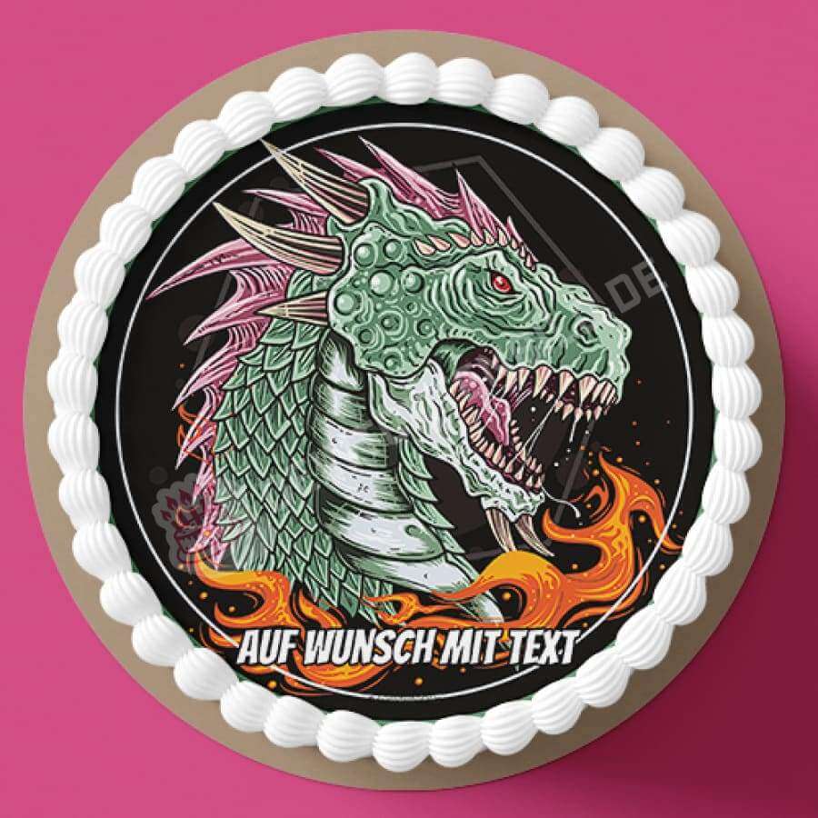 Motiv: Grüner Drache mit Feuer - Deintortenbild.de Tortenaufleger aus Esspapier: Oblatenpapier, Zuckerpapier, Fondantpapier