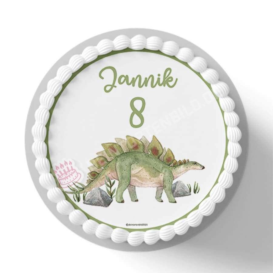 Motiv: Grüner Stegosaurus - Name und Zahl anpassbar - Deintortenbild.de Tortenaufleger aus Esspapier: Oblatenpapier, Zuckerpapier, Fondantpapier