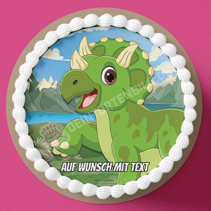 Motiv: Grüner Triceratops Dino - Deintortenbild.de Tortenaufleger aus Esspapier: Oblatenpapier, Zuckerpapier, Fondantpapier