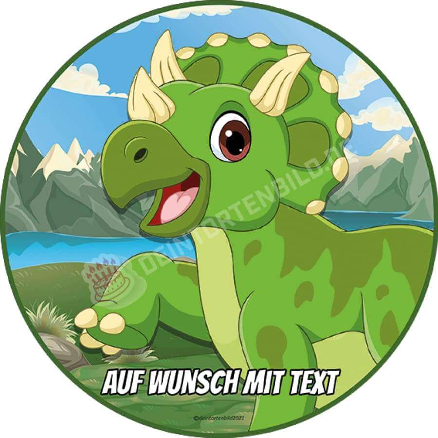 Motiv: Grüner Triceratops Dino - Deintortenbild.de Tortenaufleger aus Esspapier: Oblatenpapier, Zuckerpapier, Fondantpapier