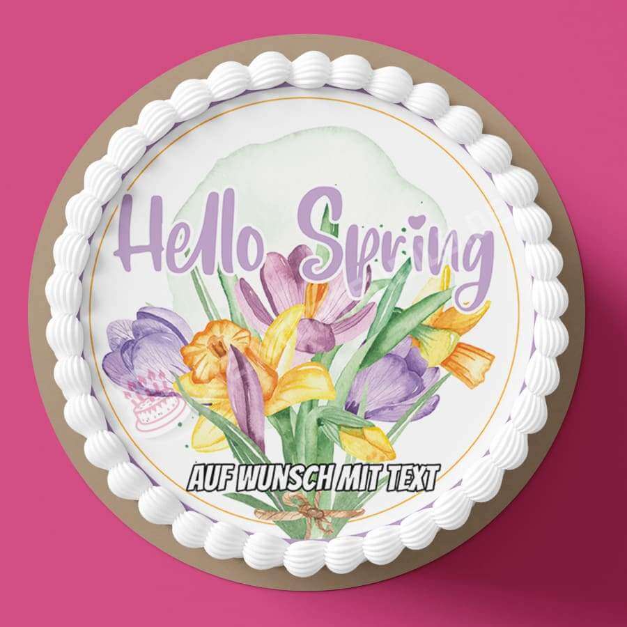 Motiv: Hello Spring - Frühlingsbeginn Blumenstrauß - Deintortenbild.de Tortenaufleger aus Esspapier: Oblatenpapier, Zuckerpapier, Fondantpapier