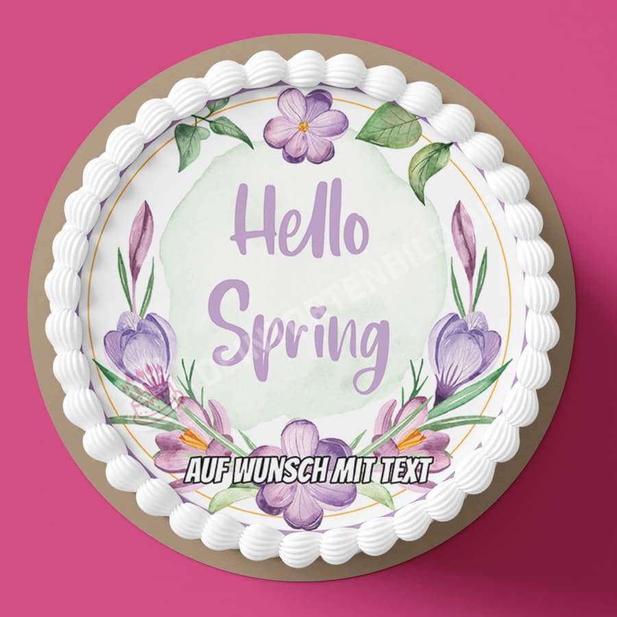 Motiv: Hello Spring - Frühlingsbeginn Krokusse - Deintortenbild.de Tortenaufleger aus Esspapier: Oblatenpapier, Zuckerpapier, Fondantpapier