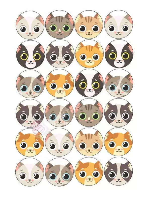 Muffinaufleger Motiv: Katzen Gesichter - Deintortenbild.de Tortenaufleger aus Esspapier: Oblatenpapier / 15 Stück x 5cm, Oblatenpapier / 24 Stück x 4cm, Zuckerpapier / 15 Stück x 5cm, Zuckerpapier / 24 Stück x 4cm, Fondantpapier / 15 Stück x 5cm, Fondantpapier / 24 Stück x 4cm