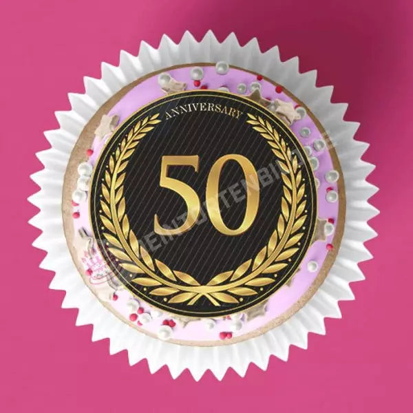 Muffinaufleger Motiv: Jubiläum 50 Jahre - Deintortenbild.de Tortenaufleger aus Esspapier: Oblatenpapier / 15x5cm, Oblatenpapier / 24x4cm, Zuckerpapier / 15x5cm, Zuckerpapier / 24x4cm, Fondantpapier / 15x5cm, Fondantpapier / 24x4cm