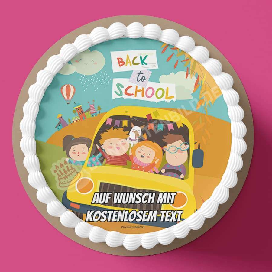 Motiv: "Back to school" Einschulung von Deintortenbild – Tortenaufleger, Tortenfoto, Tortenbild, personalisiert & individuell bei Deintortenbild.de