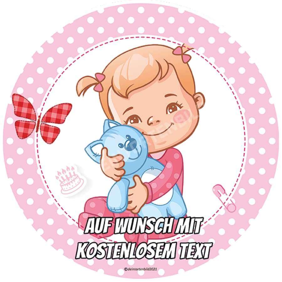 Motiv: Babyparty - Mädchen mit Stofftier von Deintortenbild – Tortenaufleger, Tortenfoto, Tortenbild, personalisiert & individuell bei Deintortenbild.de