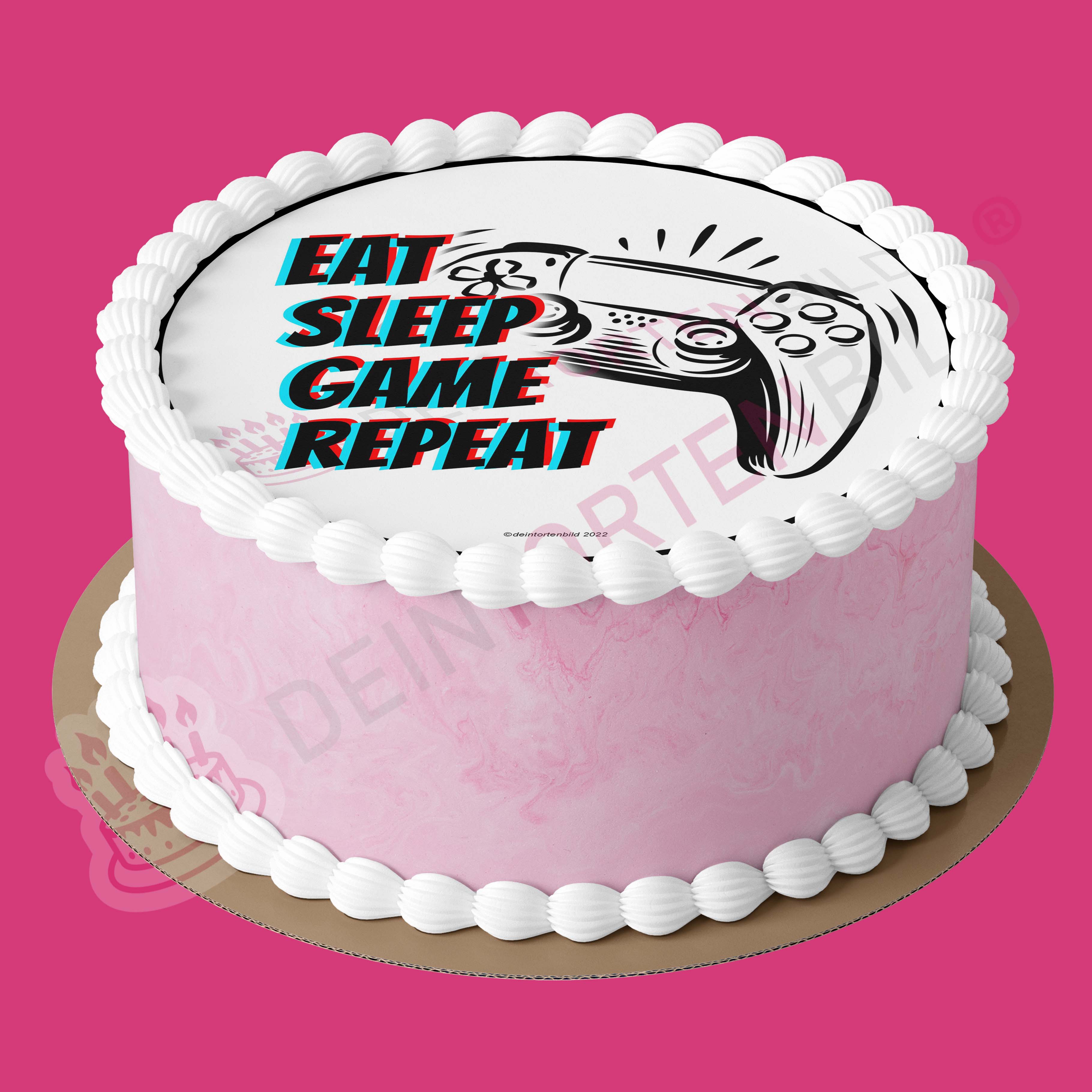 Gaming Controller "EAT SLEEP GAME REPEAT" - Deintortenbild.de Tortenaufleger aus Esspapier: Oblatenpapier, Zuckerpapier, Fondantpapier