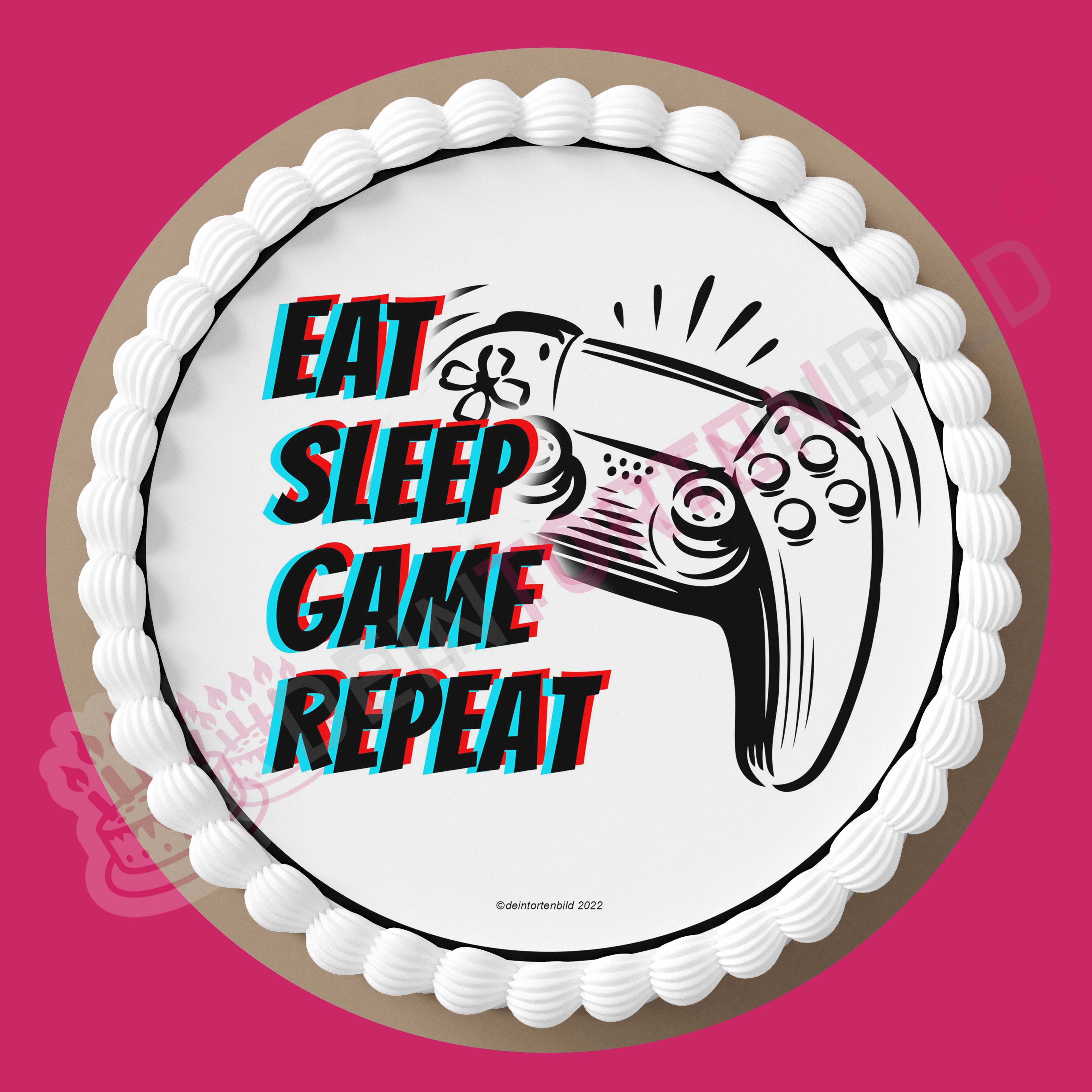 Gaming Controller "EAT SLEEP GAME REPEAT" - Deintortenbild.de Tortenaufleger aus Esspapier: Oblatenpapier, Zuckerpapier, Fondantpapier